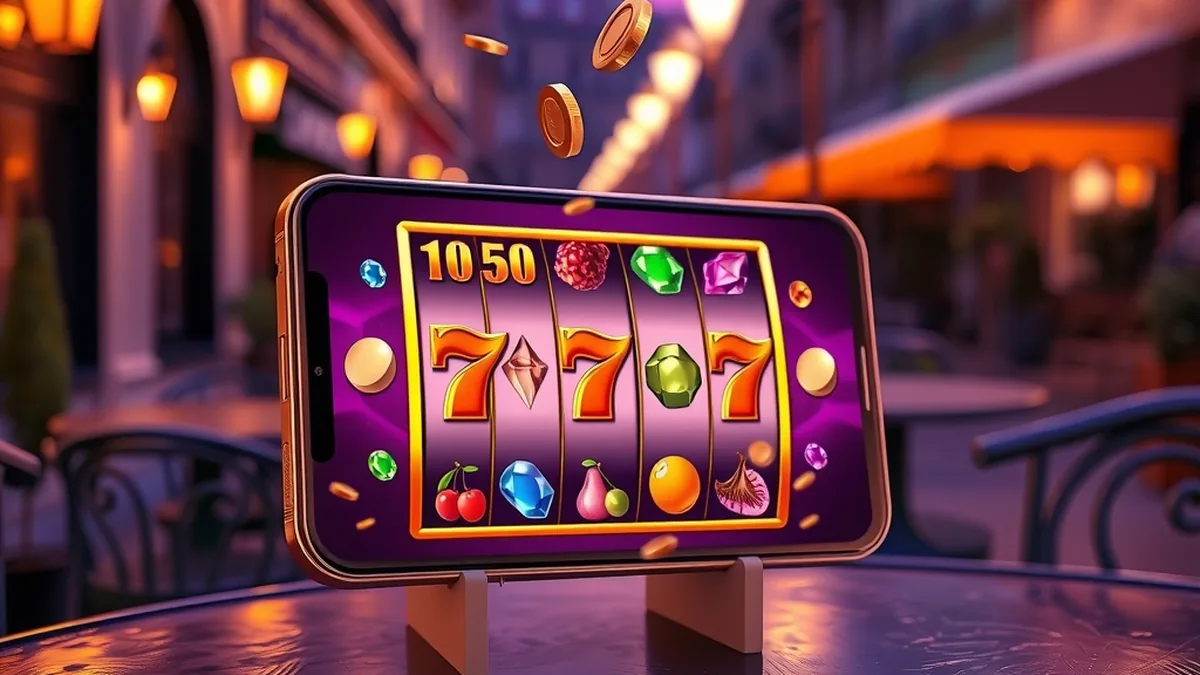 Smartphone affichant des rouleaux de machine à sous, Bob Jackpot app